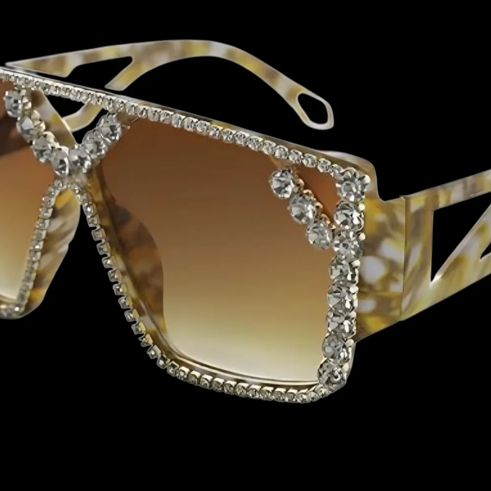 GLAMOROUS CRYSTAL RHINESTONE  GRADIENT BROWN CHIC NEW  NONGLARE SUNGLASSES